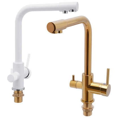 White/Gold 3-way Kitchen Faucet Stainless Steel Countertop Faucet Suitable for Homes, Restaurants, Hotels, Kitchens