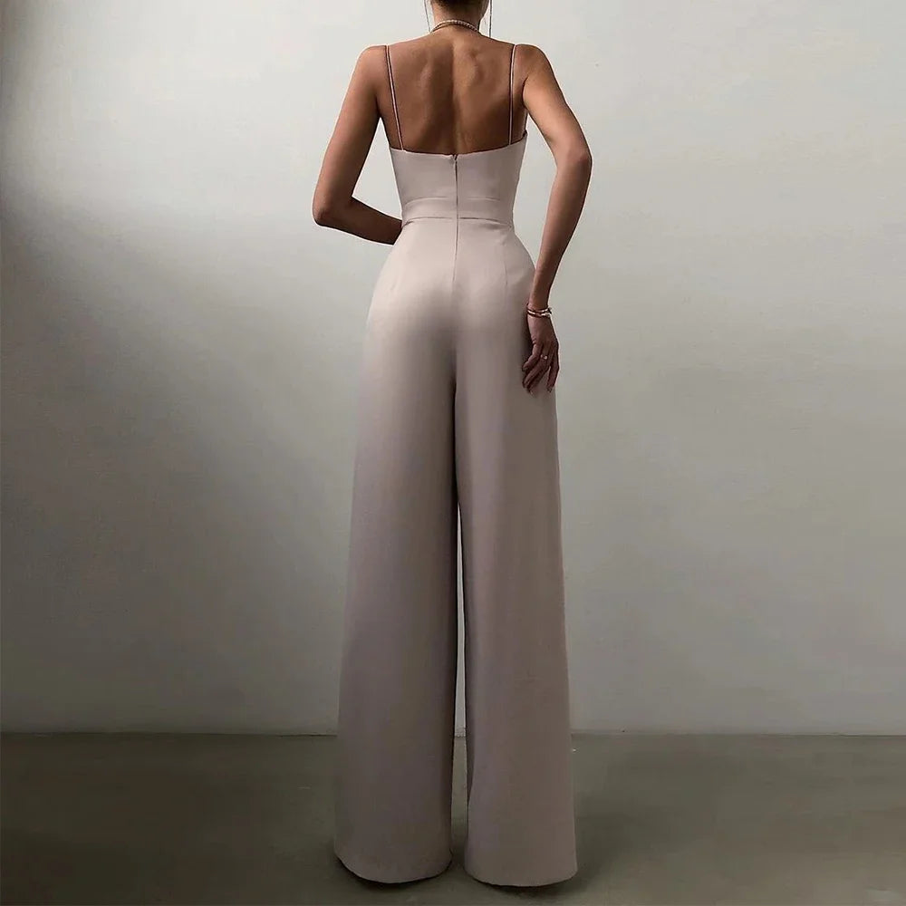 CPSYMYM  Jumpsuits Summer Skinny Fit Chic Folds Sleeveless Sweetheart Neck Full Length Wide Leg Casual Jumpsuits For Women.