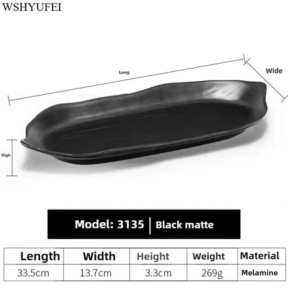 Black Melamine Plate Plastic Barbecue Dish Commercial Cutlery Kitchen Dinner Plates Not Easily Broken Tableware Accessories