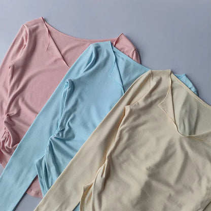 Sports Top Women's Autumn Slim Fit Small V-neck Quick Drying Yoga Clothes Running Fitness Pilates Long Sleeves Outwear T Shirts.