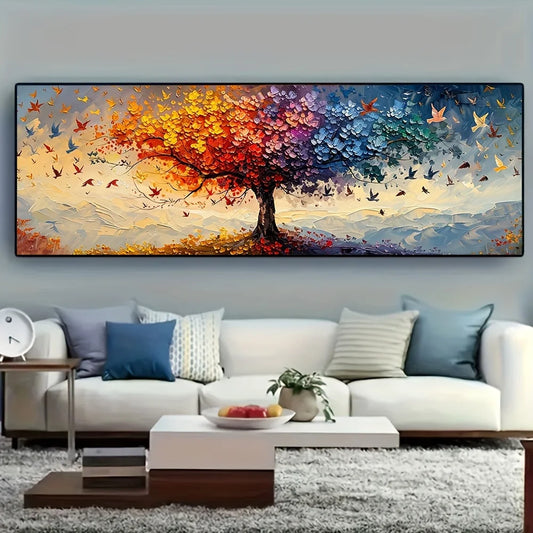Oversized Tree of Life Canvas Art Printing Abstract Multicolor Butterfly Wall Art Prints for Living Room Bedroom Decor Frameless.