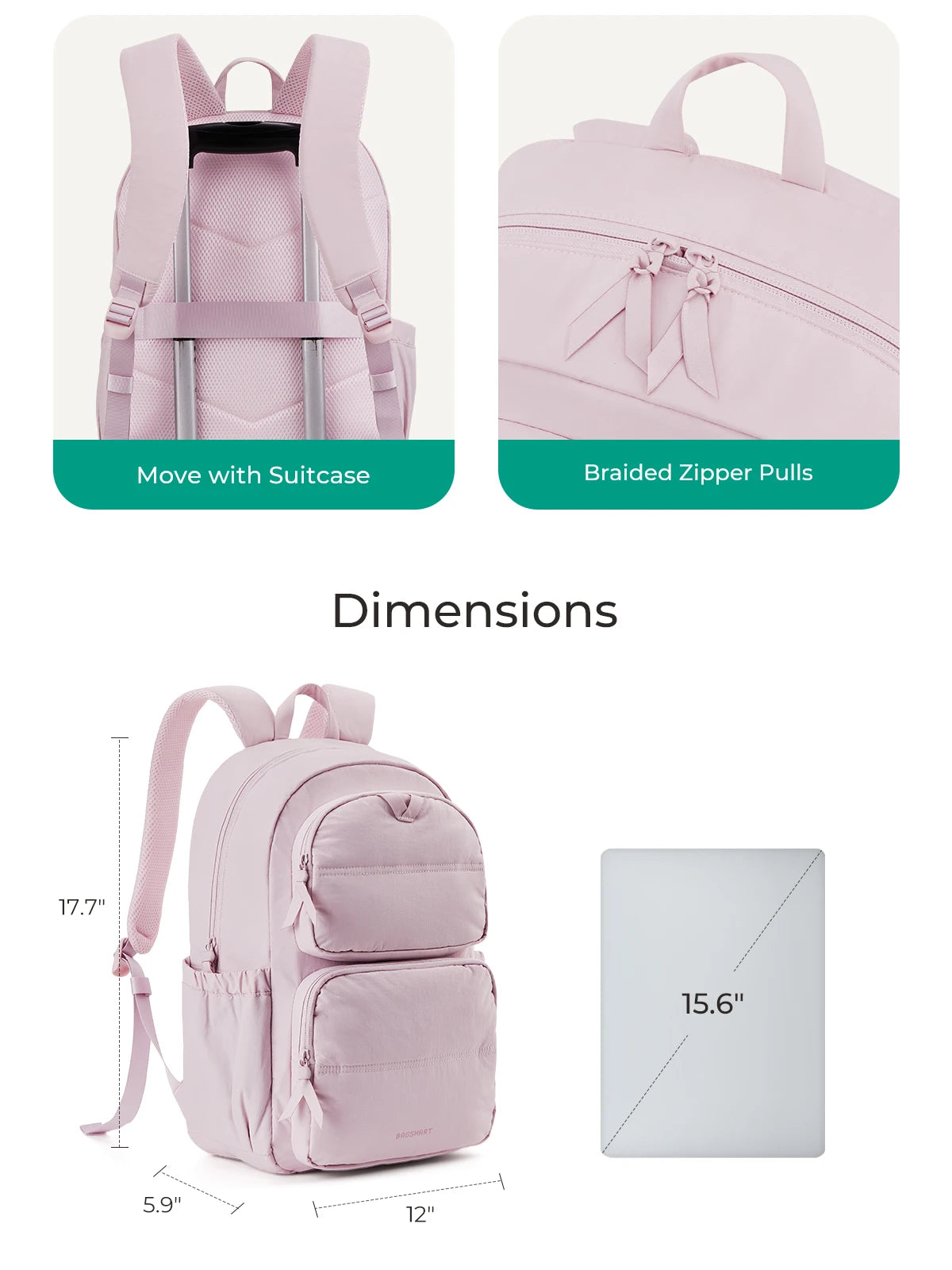 BAGSMART Laptop Backpack Large Capacity Women Casual Travel Bag College School Backpack For Boys Girls.