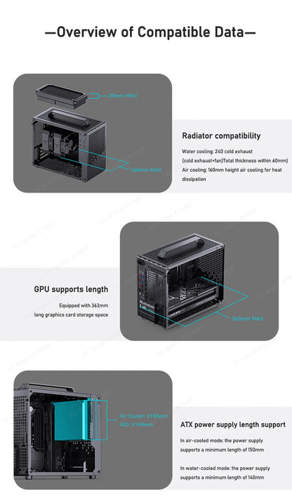 JONSBO Z20 MATX Case Detachable Handle Supports 240 Water-cooled 363mm Graphics Card Side  Transparency Desktop Mini PC Chassis.