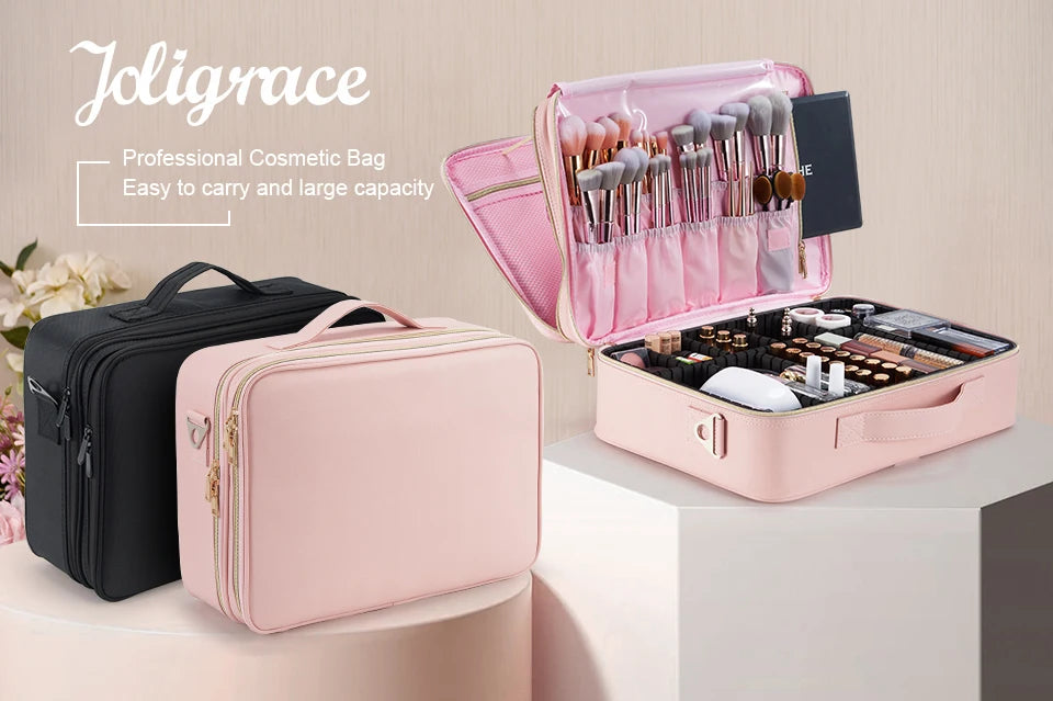 Professional Makeup Bag Extra Large Cosmetic Train Case Make Up Brush Organizer Storage Box Manicure Artist Bags with Dividers.