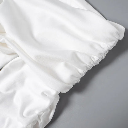 Cryptographic Fashion Ruched Sexy Backless Wrap Bodysuit Elegant Off Shoulder Slim Long Sleeve White Tops One Piece Skinny Fall.