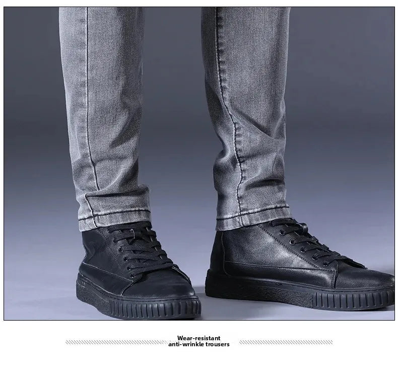 Slim Fit Men's Jeans Casual Elastic Korean Style Autumn Grey Trendy Long Pants Versatile Slim Legged Casual Trousers.