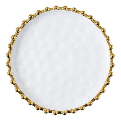 Nordic Ins Style Golden Edge Bead Plate Western Food Steak Plate Home Network Red Dish Creative Tableware Plate Breakfast Salad.