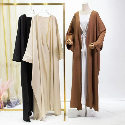 Offene Front Abaya Langarm solide Muslime aus Kaftan lose Maxi Länge Kleid Frauen Jilbabs Cardigan Mantel Damen bekleidung