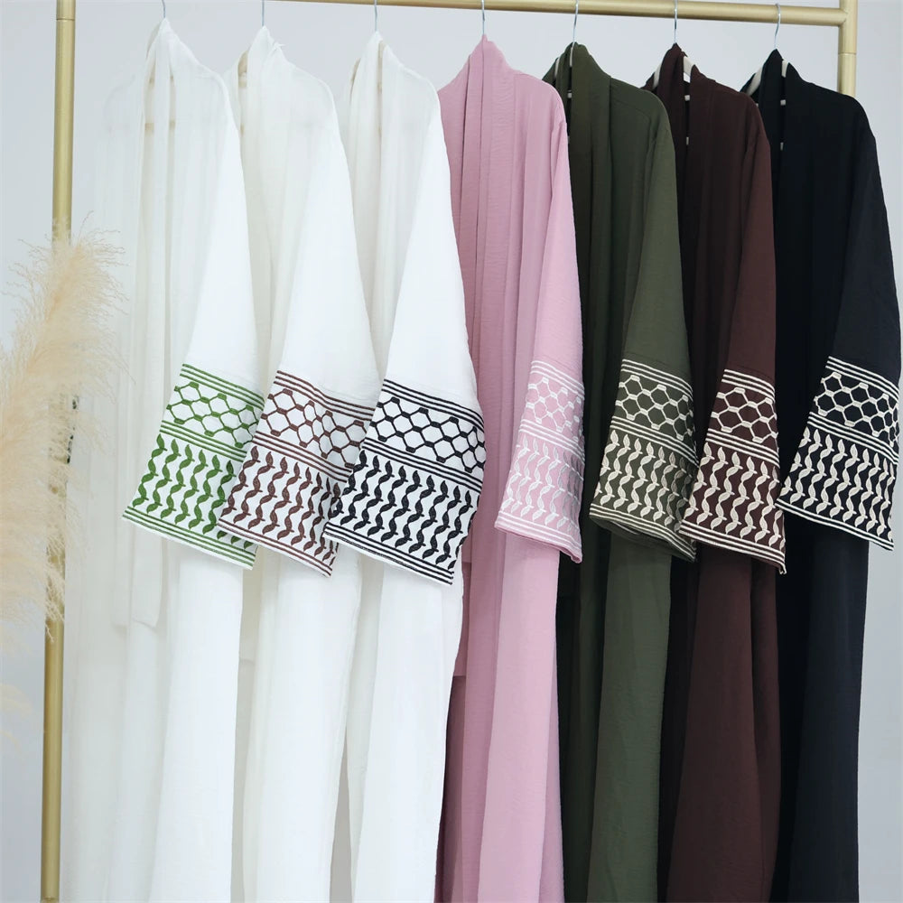 Linen Butterfly Embroidery Open Abaya Dubai Luxury 2024 Muslim Modest Kaftan Kimono Dresses Coat for Women Islam Clothing Kebaya.