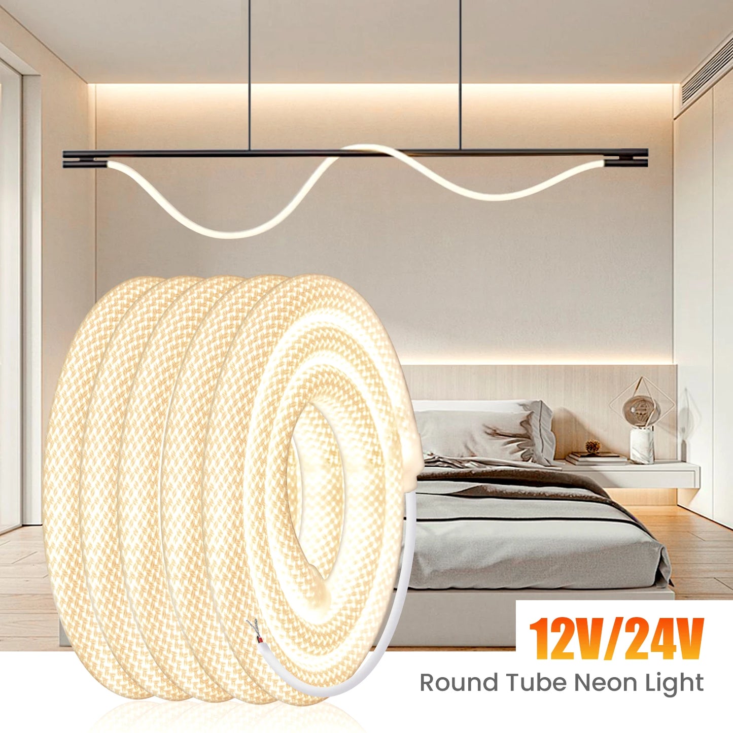 360 Degree Round Reticulate Neon LED Strip DC 12V 24V 240 Leds/m Natural Warm White Waterproof Flexible Silicon Tube Neon Strip.