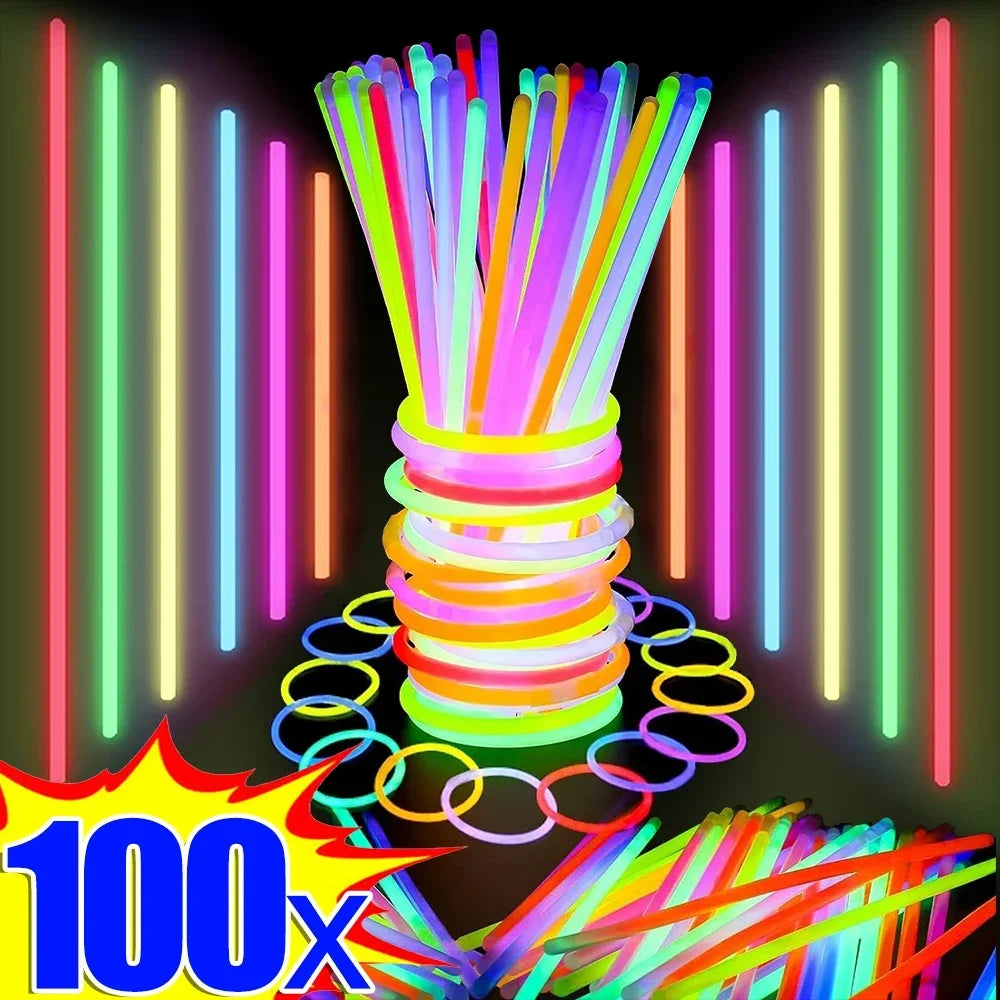 10/100 Stück Fluoreszenzstäbe, Party, mehrfarbig, leuchtender Stab, helles buntes Licht, biegsames Leuchtarmband, chemische Fluoreszenz.