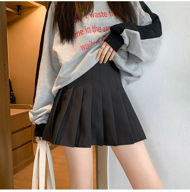 Zjaiss White Women Plus Size Pleated Skirts Summer High Waist Zipper Girls Dancing JK Black Fashion Student A Line Mini Skirts.