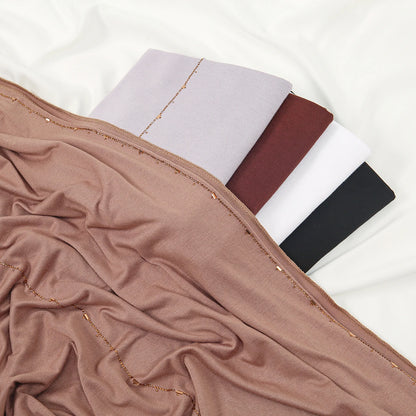 Rhinestone Modal Cotton Jersey Hijab Scarf For Women Stretch Shawl Plain Muslim Headband Fashion Solid Color Long Muffler.
