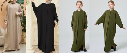 kebaya Ramadan Solid Batwing Sleeve Kaftan Abaya, Elegant Loose Split Maxi Length Dress, Women's Clothing.