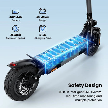 ISCOTER W9 Electric scooter 1000W engine 48V14AH battery foldable E-type scooter 10-inch pneumatic tire adult electric scooter.