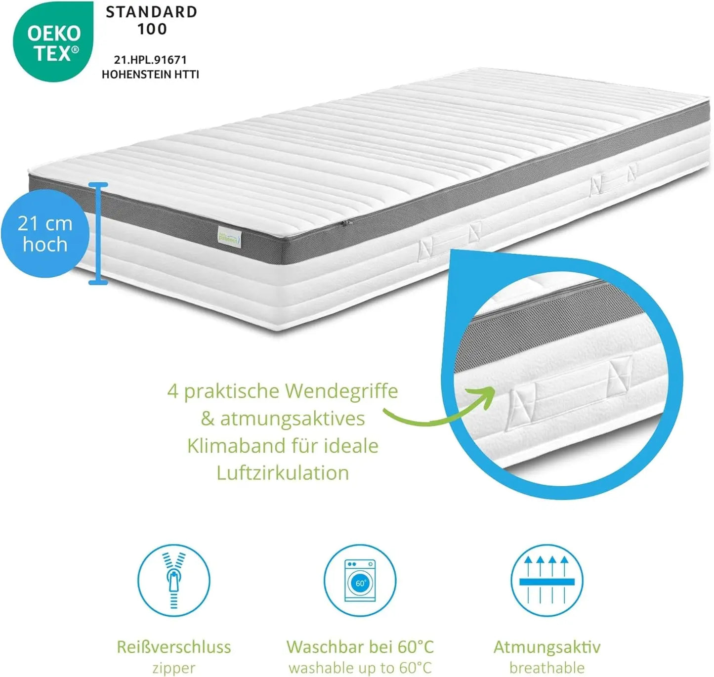Federkernmatratze 80x200 cm, Orthopedische Matratze Hardness H2, ergonomische 7 Zonen Taschenfederkernmatratze, Matratze 80 x 2