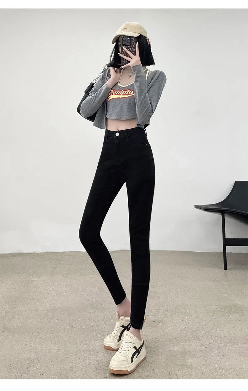 Spring and Summer Women's Casual Office Tight Solid Color Jeans Stretch Sexy Fashionable Classic Slim Fit Denim Pants Female.