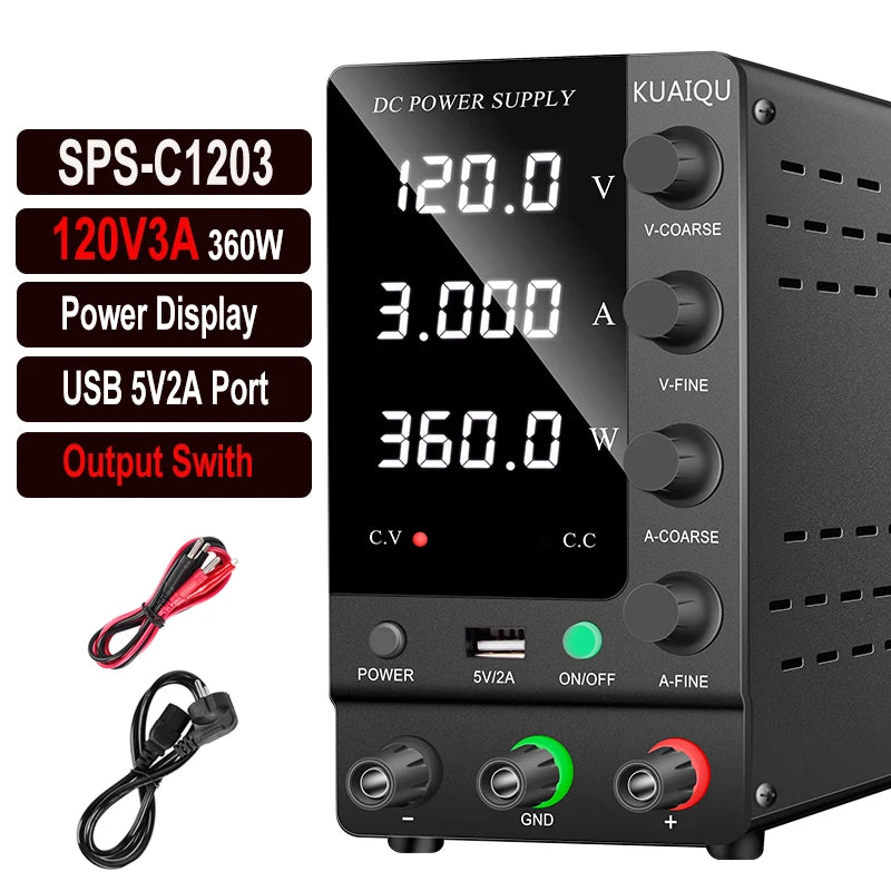 KUAIQU DC Power Supply Adjustable 30V 10A 32V 6A,Switching Regulated DC Bench Power Supply with Output Switch 60V 5A 120V 3A