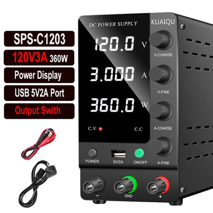 KUAIQU DC Power Supply Adjustable 30V 10A 32V 6A,Switching Regulated DC Bench Power Supply with Output Switch 60V 5A 120V 3A