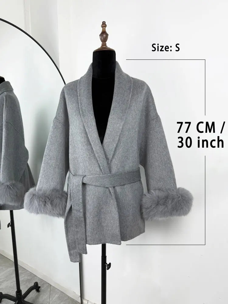 Tossy Fuchspelz-Wollmantel für Damen, kurzer Mantel, Bürodame, eleganter doppelseitiger Wollmantel, 2025, neue Strickjacke, Jacken, lockere Wolle.