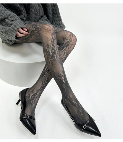 2025 New Tights Women Sexy Lace Floral Thigh High Stockings Pantyhose Lingerie Hosiery Mesh Fishnet Stockings Women Tights