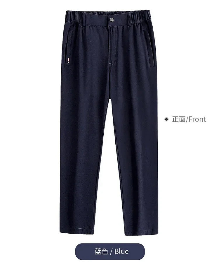 Ice Silk Men's Summer Pants Elastic Waist Straight Leg Trouser Male Quick Dry Big Size Large Plus Stretch 6XL 7XL Work Outdoor