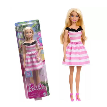 Original Barbie Doll Fashionistas Blond Hair Pink Dress Bracelet Silvery Necklace Toys for Girls Dolls Accessories Birthday Gift.