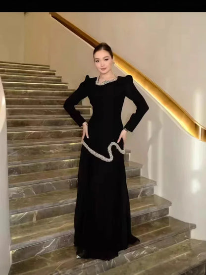 Eid Women Dress Muslim Abaya Pleated Shirt Skirt 2 Piece Set Diamond Party Ramadan Long Dresses Vestidos Largos Arab Long Robe.