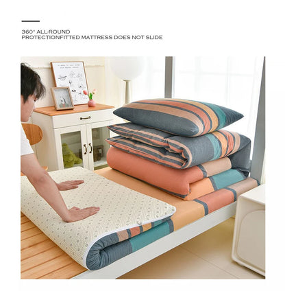 WOSTAR Geometric printed mattress protector cover with zipper fully enclosed single bed sheet pure cotton protection pad 90x190.