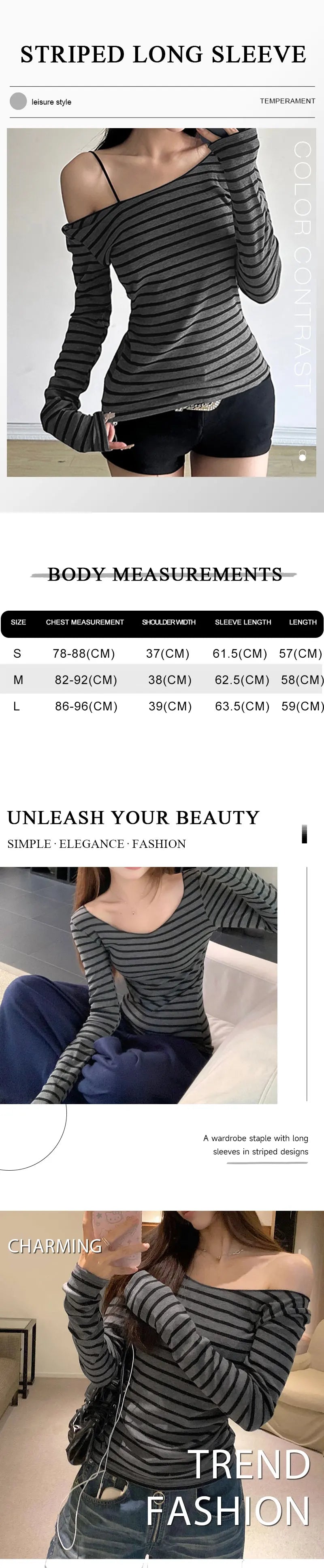 Spring Fall Women's New Japanese Basic Models Slim Long-Sleeved Striped t-Shirt Strapless Korean Street Style y2k Thin Tops.