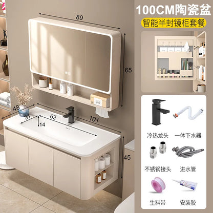 Space Badezimmerschrank aus Aluminium mit Wabenbogen und Seitenschrank, Waschbecken-Kombination, WC-Waschbecken, integrierte Keramik