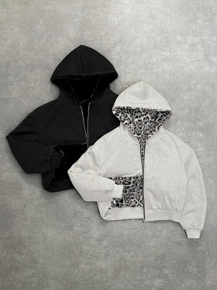 Europe, America, autumn and winter, the new hoodie with leopard print on both sides is fashionable and personalized..