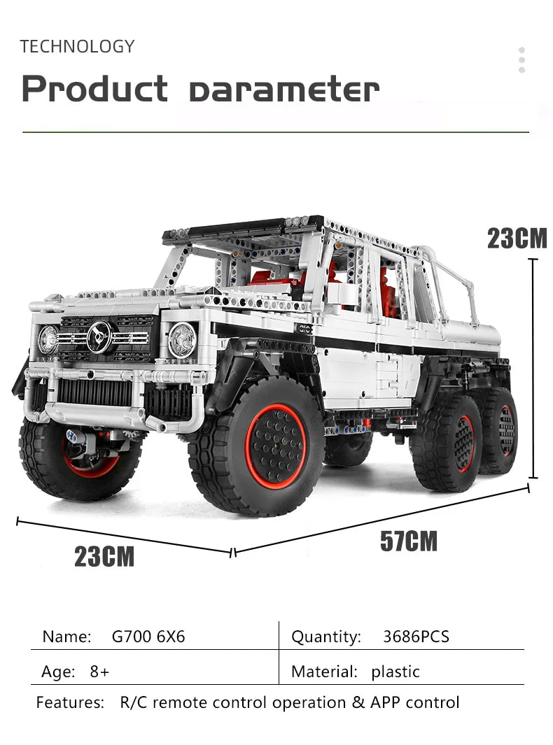 MOULD KING 13061 Technical Car Toys The APP&RC Motorized G63 6X6 Off-Road SUV Car Model Assembly Building Blocks Bricks Kid Gift.