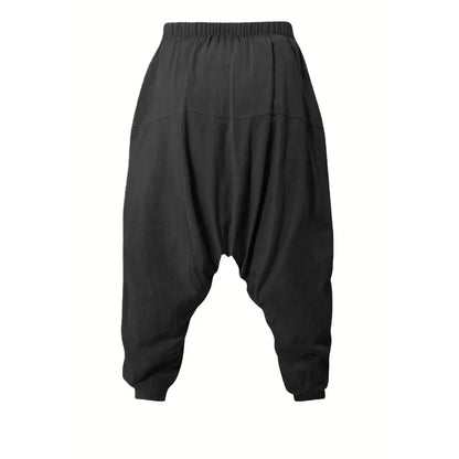 Harem Pants for Men Cotton Linen Drop Crotch Cozy Streetwear Loose Fit Breathable Lightweight Long Pants Male Joggers.