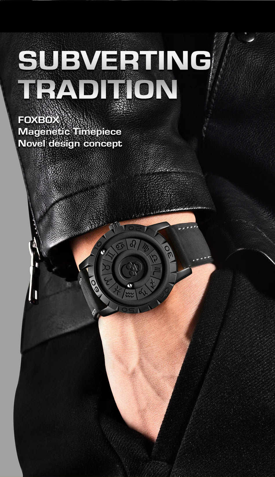 LIGE FOXBOX Unique Design Quartz Man Watch Simple Fashion Leather Belt Casual Sports Magnetic Srolling Beads Skull Men's Watches.