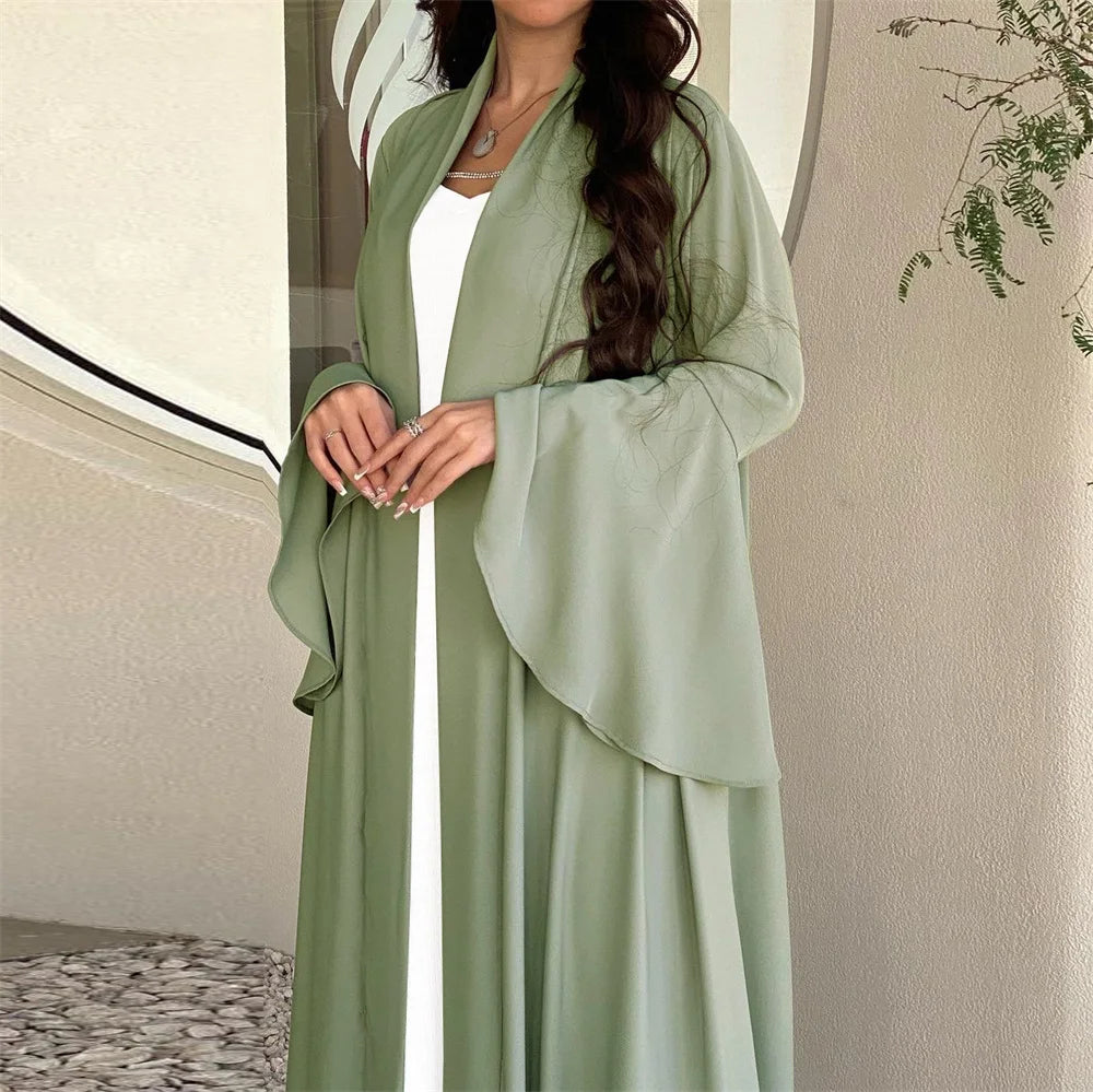 Siskakia Muslim Open Kimono Abaya For Moroccan Women Fashion Ruffle Sleeve Arab Dubai Clothing Jalabiyat Turkey Soft Gulf Robe.