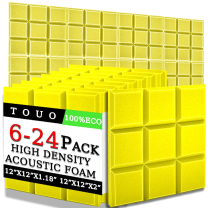 TOUO 6/12/24 Pcs Beveled Edge 9 Block Tiles Acoustic Foam Flame Retardant Soundproof Material Drum Room Acoustic Treatment