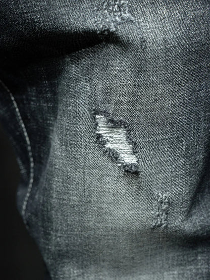 Fashion Ripped Men's Slim Straight Stretch Jeans Korean Personality Streetwear Denim Pants Classic Black Hip Hop Male Trousers.