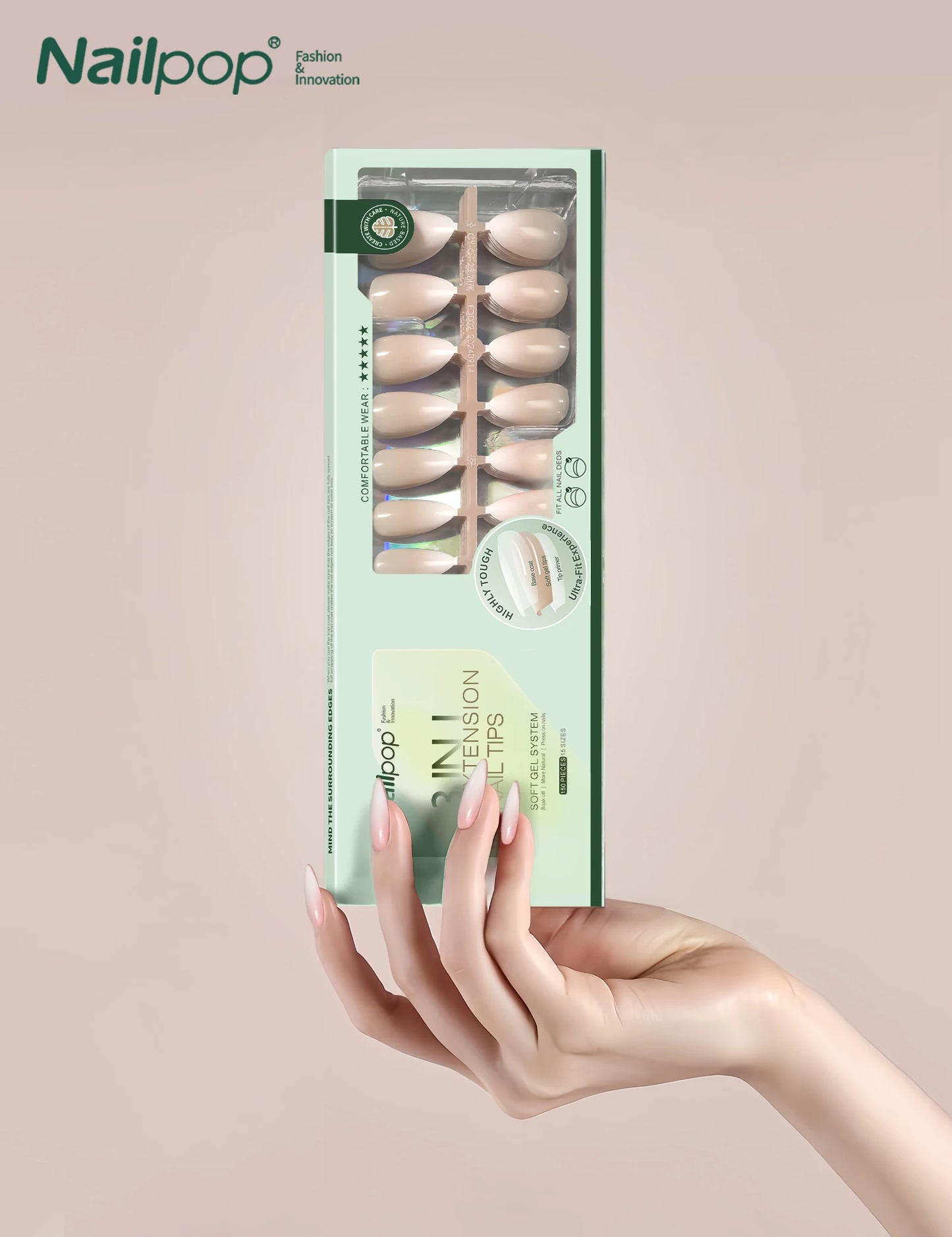 NAILPOP 150Pcs 4 in 1 Ombre Gel Nail Tips White Gradient Soft Gel False Nail Tips Soak Off Fake Nails Extensions DIY 15 Sizes.