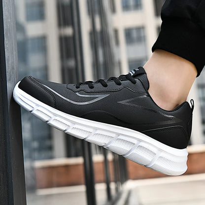 YRZL Black Running Shoes Leather Waterproof Athletic Sneakers Men Wear-resistant Men Walking Sport Shoes Comfortable Men Shoes.