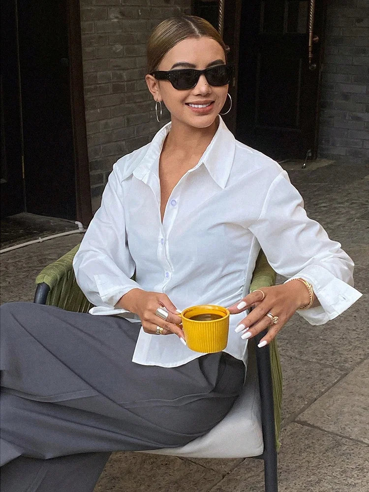2025 New Spring Autumn Shirts Fashion Women Solid Long Sleeve Single Breasted Slim Blouses Casual Office Lady Commute Outwear.