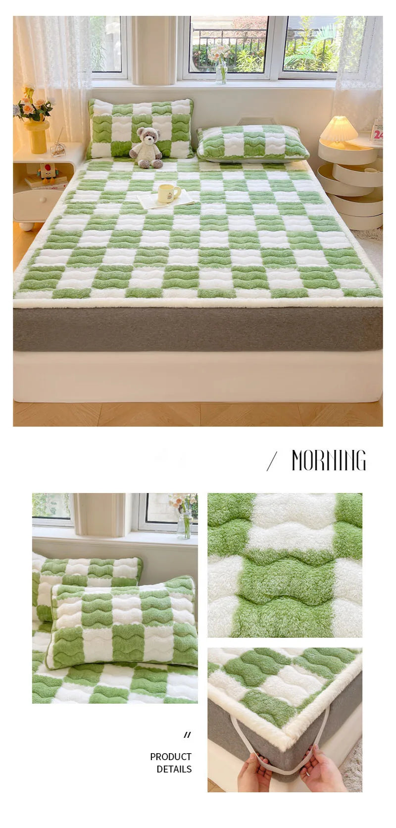 Checkered A-Class Thick Quilted Mattress 1 Pcs Warm Antibacterial Bed Pad for Autumn Winter Super Soft Fits Mattress for Single.