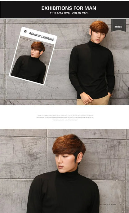 Cashmere Wool Solid Autumn Winter Men's Warm Turtleneck Knit Loose Long Sleeve Sweater Casual Comfortable Pullover Thick Sweater.
