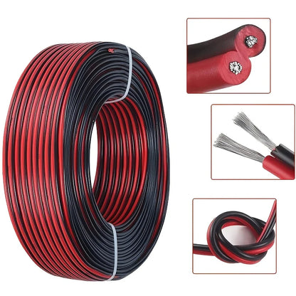 12V Red Black Hookup Wire 2 Pin Automotive Flat Cable LED Extension Wires For Doorbell LED Ribbon Lamp Tape Lighting Speakers.