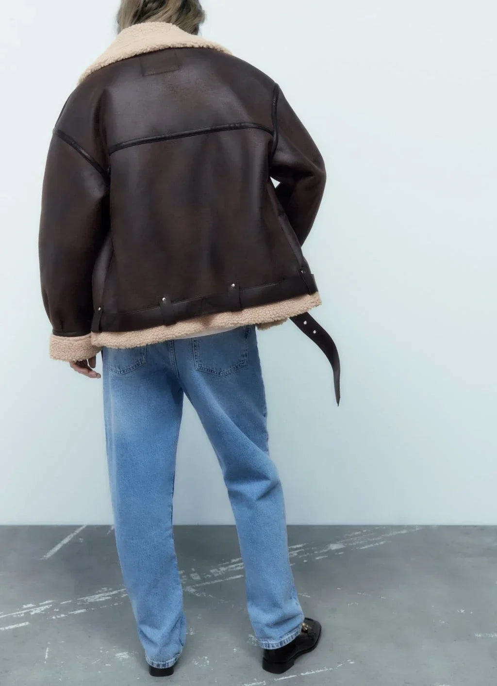 Frau dicke warme doppelseitige Faux Shear ling Jacke Herbst Winter neue Revers Langarm Gürtel Saum Reiß verschluss weibliche Oberbekleidung