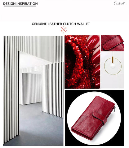 Contact's 100% Genuine Leather Wallet Women Long Coin Purse Hasp Design Clutch Bags Name Engraving Card Holder Wallets Cartera.