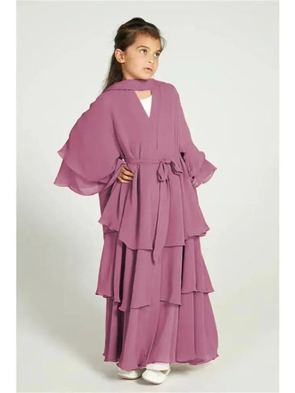 Summer Modest Kaftan Hijab Dresses For Women Kids Open Chiffon Khimar Kimono Abaya Dubai Luxury Muslim Sets Islam Kebaya Damen