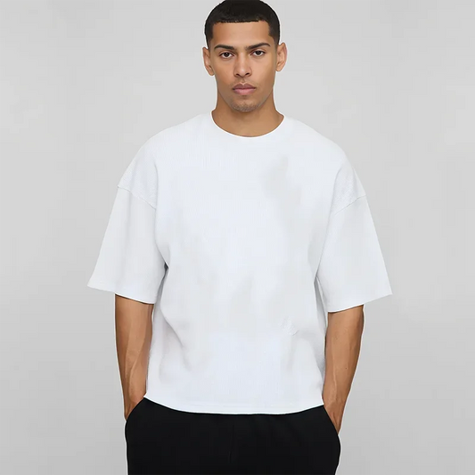 Basic Oversized Boxy Crew Neck T-shirt Mens Heavyweight 240GSM 100% Cotton Half Sleeve T-Shirts Summer Loose Sports Clothing.