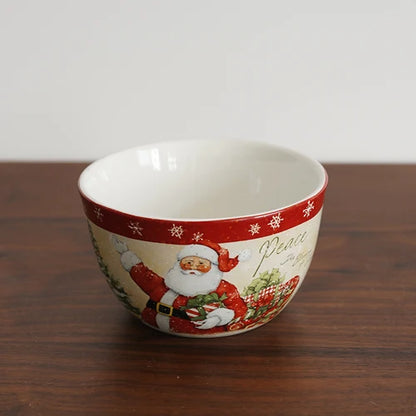 Christmas Themed Ceramic Dinner Plates Tableware Set Underglaze Color Process Coffee Cup Soup Bowl Santa Claus Steak Plate
