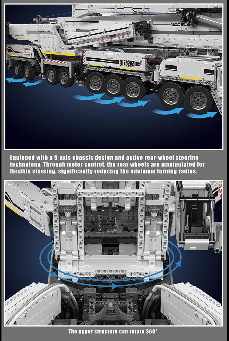 Mould King 17007 17008 Technical Truck Building Block Remote Control Liebherred LTM 11200 Crane Model Kids Christmas Car Toys.